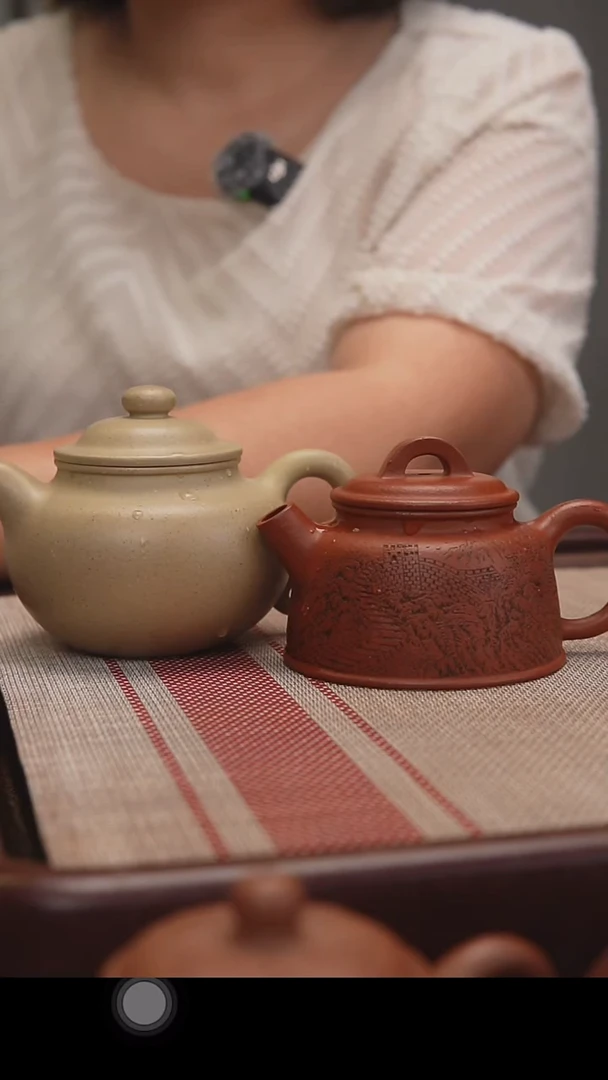 茶壶紫砂嗯*哦本绿莲子和刻绘朱泥鱼罩
