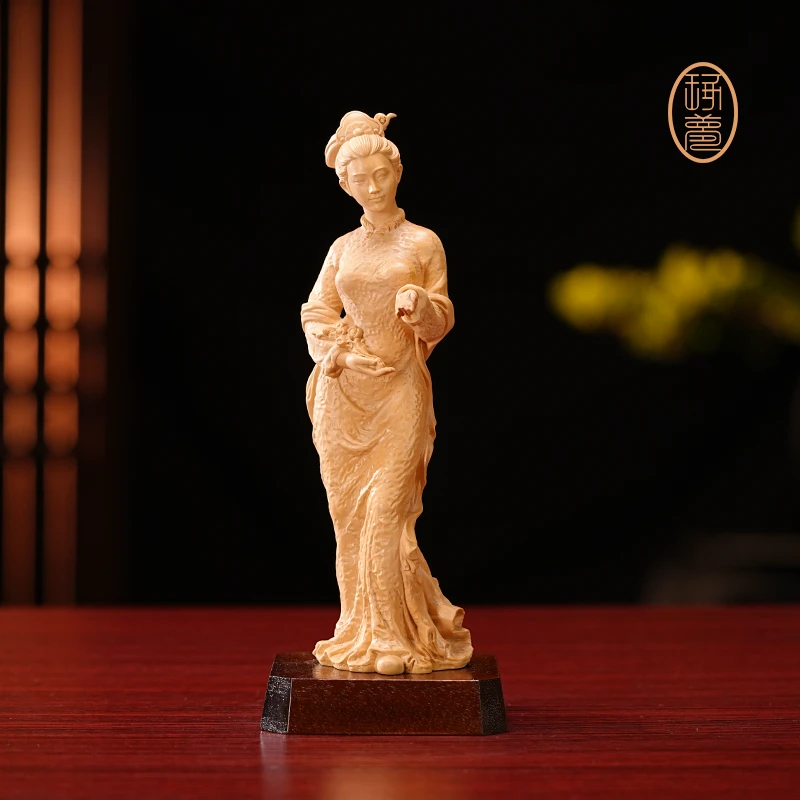 《寒梅傲雪》黄杨木非遗手工雕刻美女摆件客厅摆件展示送礼工艺品