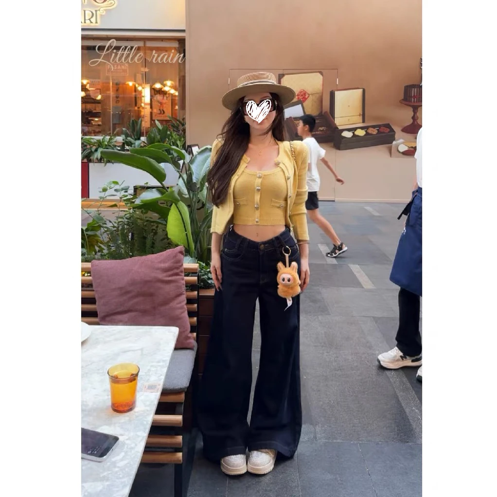 秋季INS街头风少女风时尚针织两件套短款针织开衫+吊带背心D745