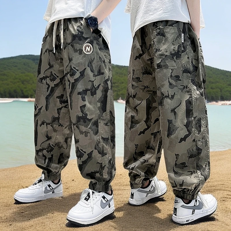 男童裤子夏季薄款防蚊裤迷彩2025中大童休闲长裤宽松儿童夏装洋气