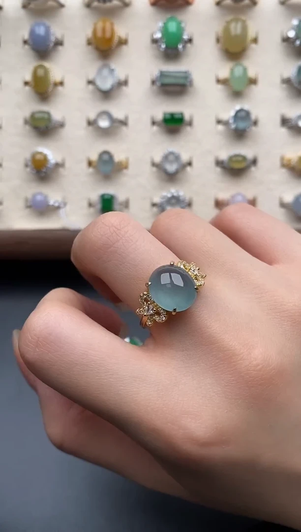 银S925镶嵌戒指翡翠一物一证一礼盒