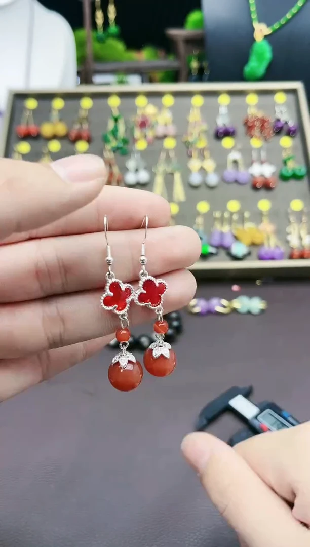 【闪购商品】南红玛瑙耳饰银S925镶嵌233000