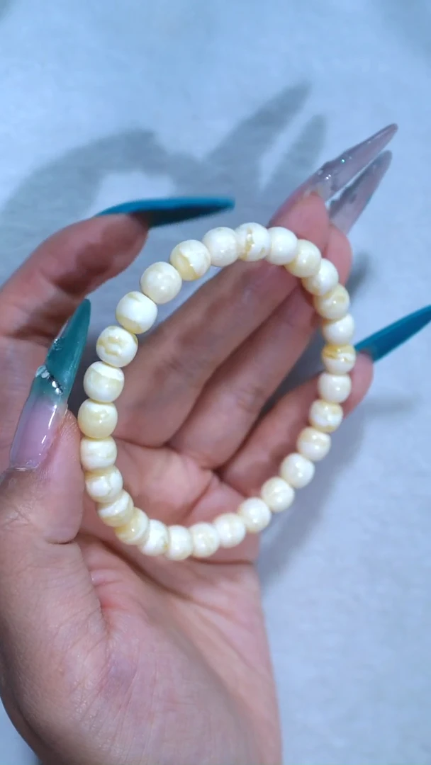 手链琥珀未镶嵌典藏级7.5mm瓷白浓蜡虎皮纹精工高庄