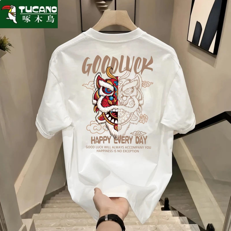 男士重磅纯棉短袖t恤夏季新款美式印花潮牌半袖体恤百搭修身上衣T