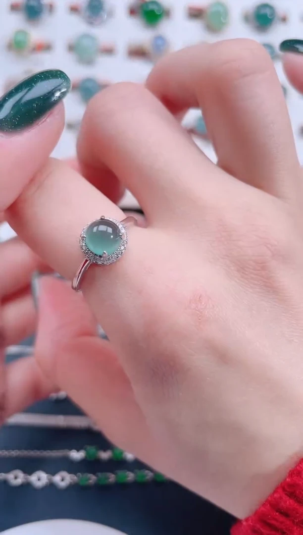 银S925镶嵌戒指翡翠天然翡翠