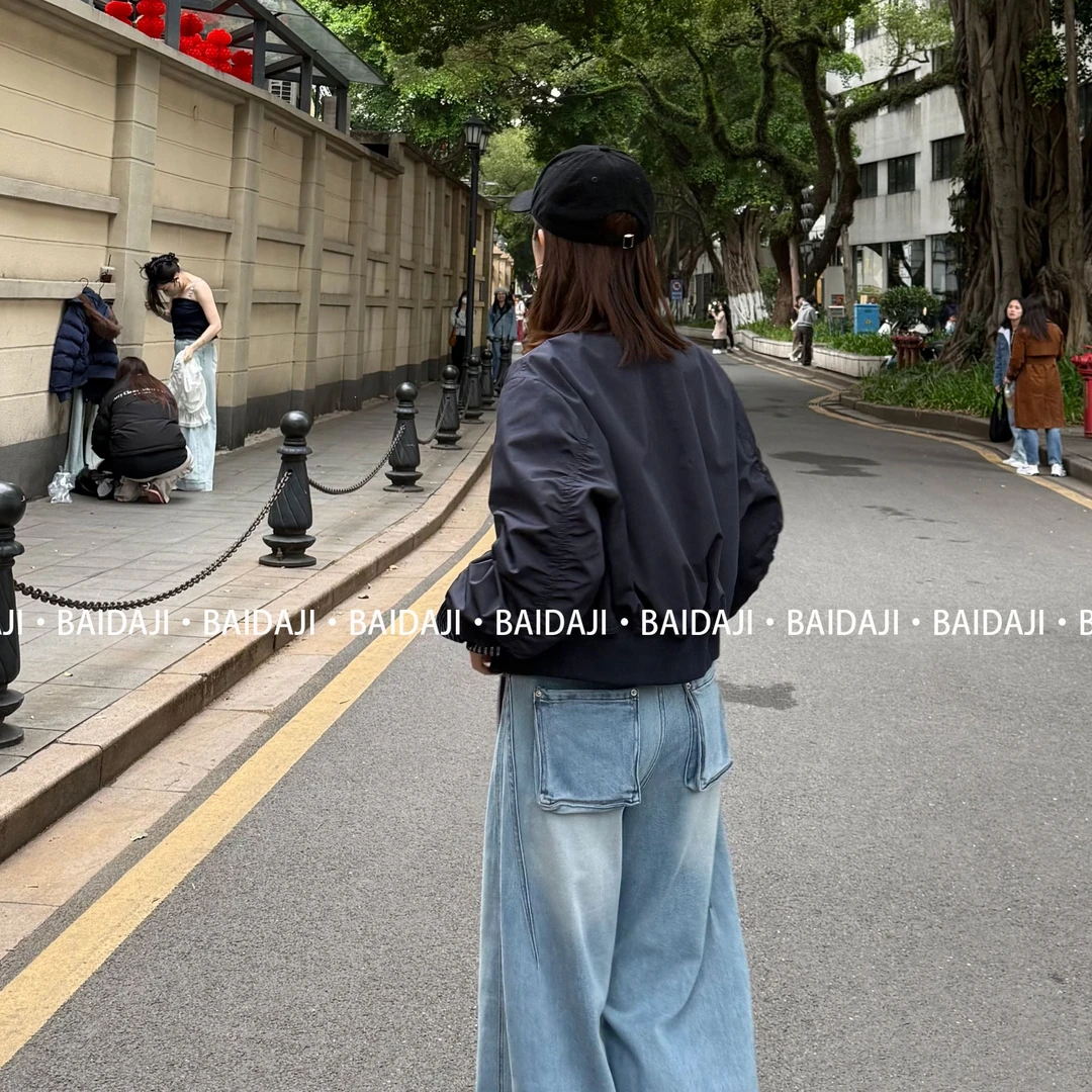 工厂店-【简约时尚】弹力高腰显瘦配腰带设计阔腿牛仔裤（7179）