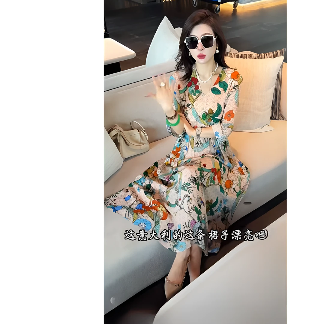 高级感时尚印花吊带裙女2025夏季新款冰雪丝宽松中长款减龄睡衣裙