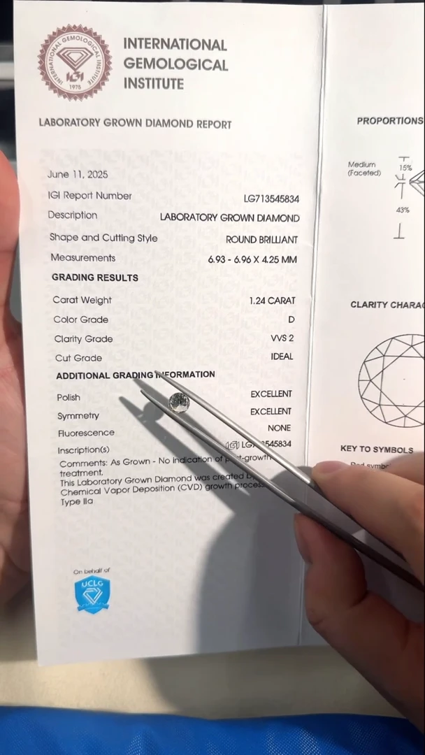 合成钻石裸石未镶嵌【圆】1.24克拉D色VVS2-八心八箭CVD-713545834