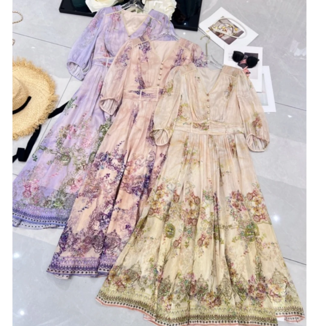 1037 绝美定位花碎花气质长裙法式高级感度假连衣