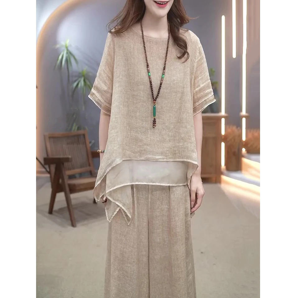 文艺复古时尚套装女2025夏季新高档民族风宽松显瘦遮肚气质两件套