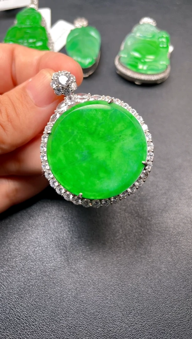 吊坠(不含链)银S925镶嵌翡翠吊坠