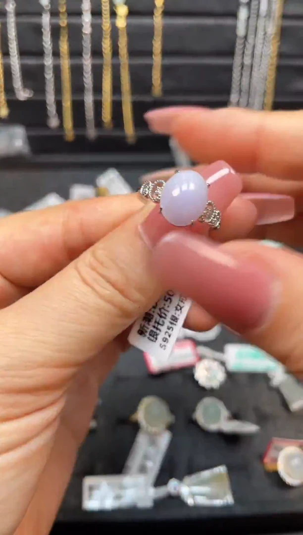 银S925镶嵌戒指翡翠天然翡翠A货