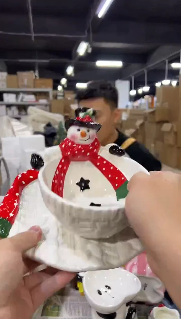 瓷片原盒雪人盘加雪人碗