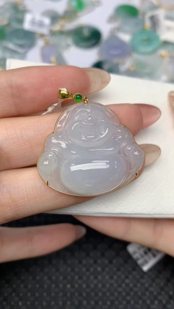 翡翠18K金镶嵌颈饰 天然翡翠a货