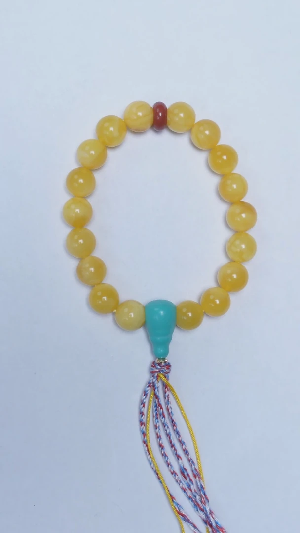 未镶嵌琥珀手链金白圆珠手串9-10mm