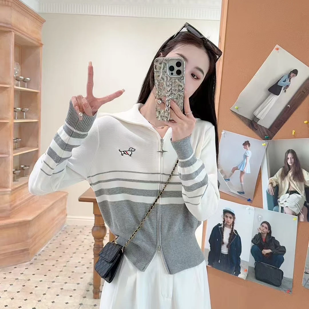 宽松毛针织衫学院风条纹针织衫常规半拉链套头休闲风百搭女装减龄