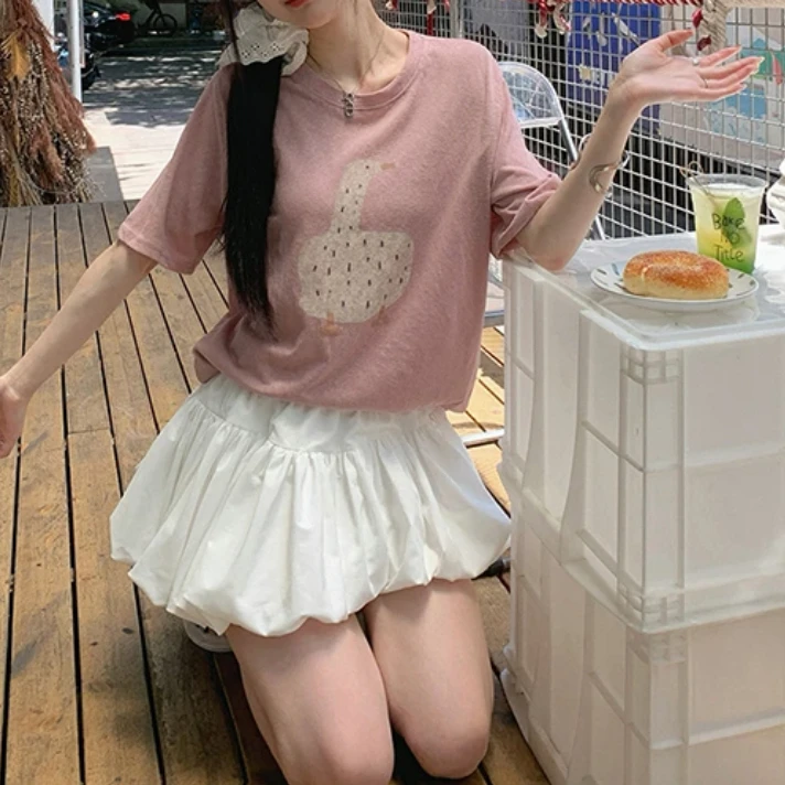 学院风时尚雪花麻感休闲百搭圆领短袖T恤女2025夏季新款减龄上衣