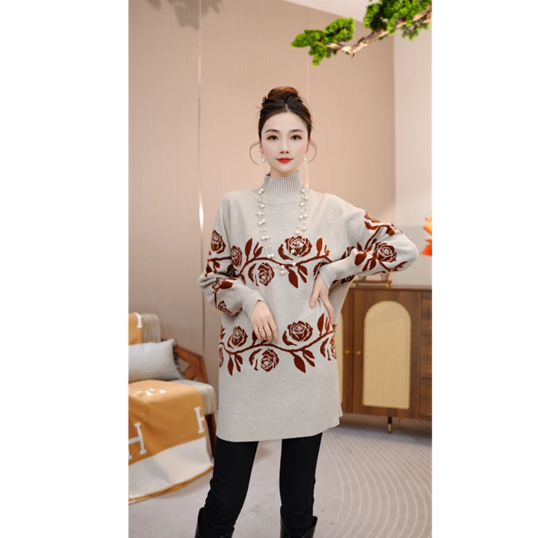 加厚保暖【皎洁】秋冬新款中长款半高领毛衣套头上衣-9511#