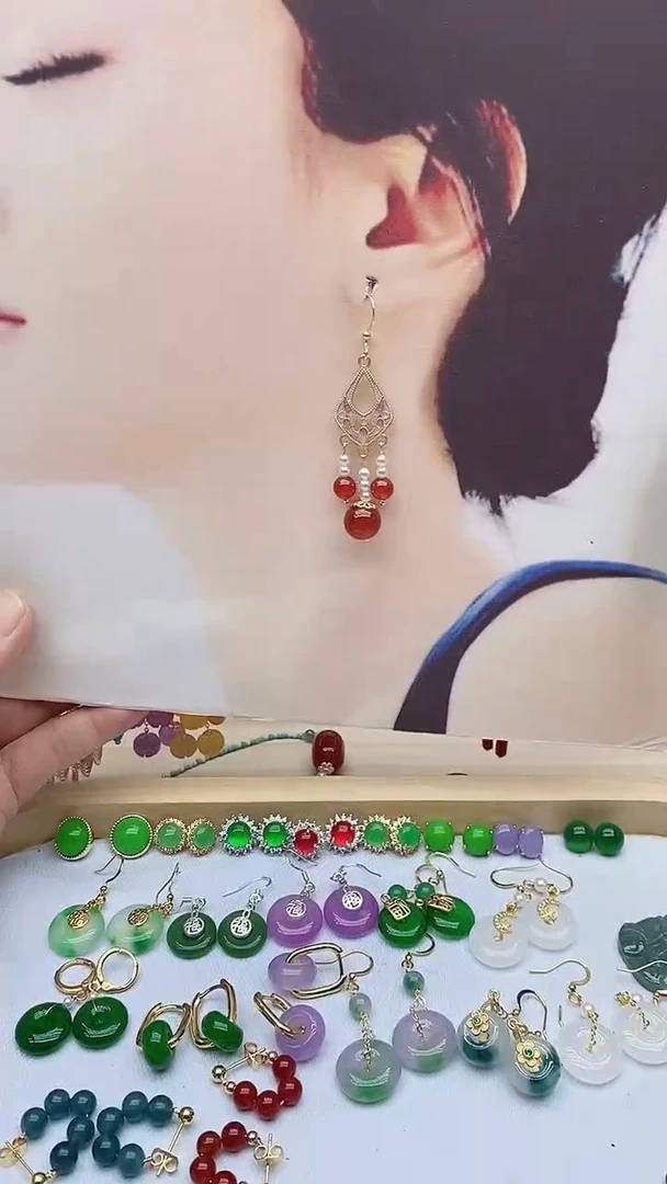 14K金镶嵌南红玛瑙耳饰204