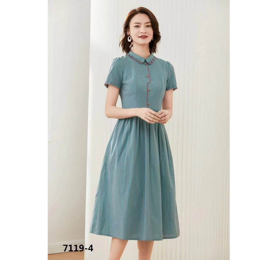 230-255高腰印花大摆裙夏季连衣裙女装气质中国风中长款显瘦