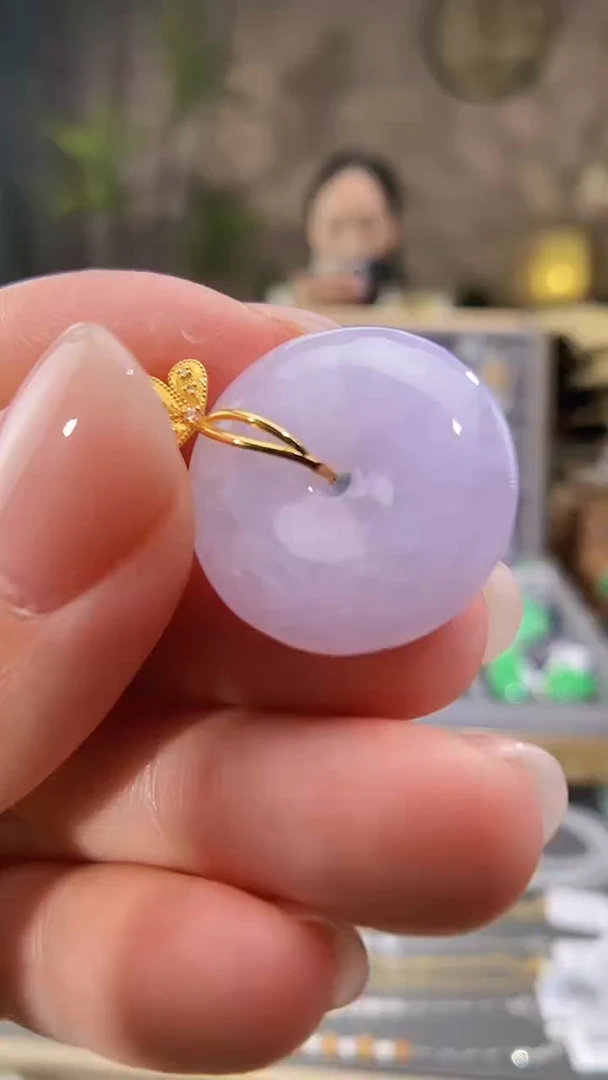 吊坠(不含链)18K金镶嵌翡翠平安扣