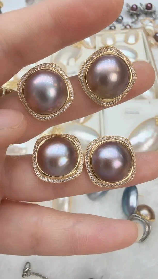 耳饰拼合珍珠（马贝珠）未镶嵌多样性发一四方洒金色