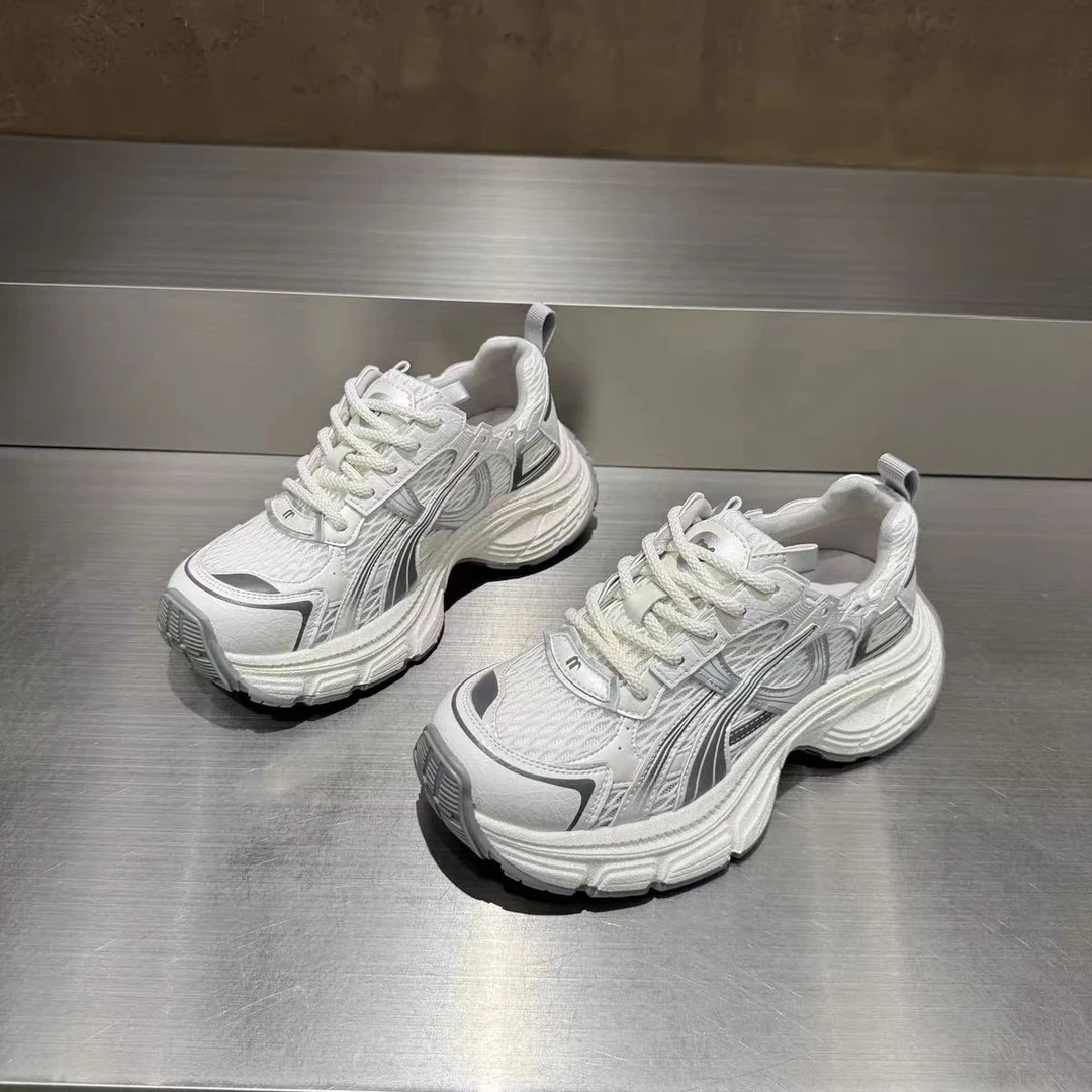 厚底网面透气休闲运动轻便百搭增高软底爆米花老爹鞋女士休闲鞋