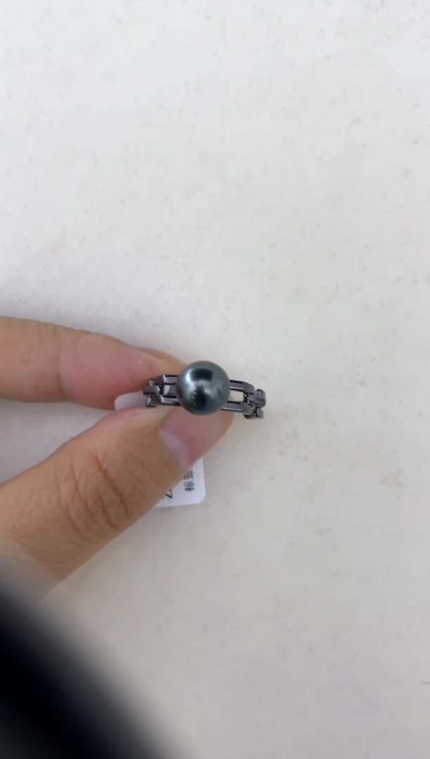 海水珍珠戒指银S925镶嵌戒指8-9