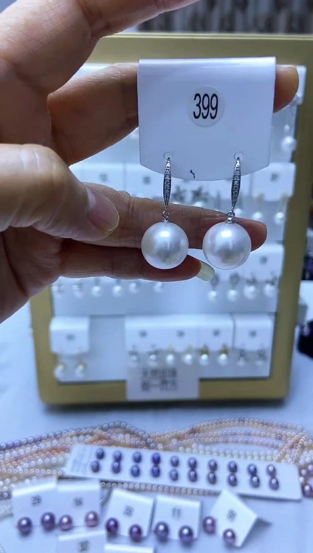 银S925镶嵌耳饰淡水珍珠399