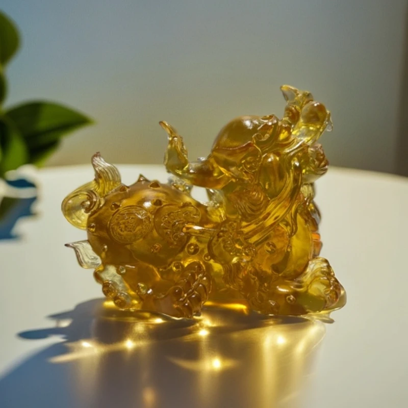 古法琉璃福禄貔貅精工精雕可搭配聚宝盆作桌面装饰创意工艺品黄色