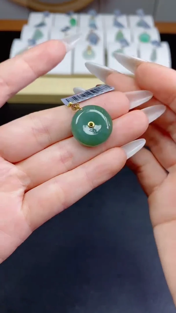 【闪购商品】翡翠挂件18K金镶嵌平安扣多人@@CMT1451-3