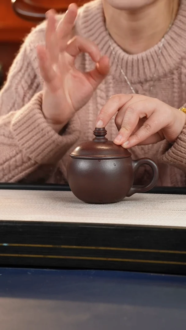 【闪购商品】紫砂茶杯宜兴原矿紫砂石红泥柴烧盖杯