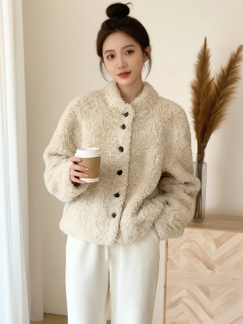 海宁时尚百搭宽松皮毛一体小香风冬季短款毛毛外套衣服