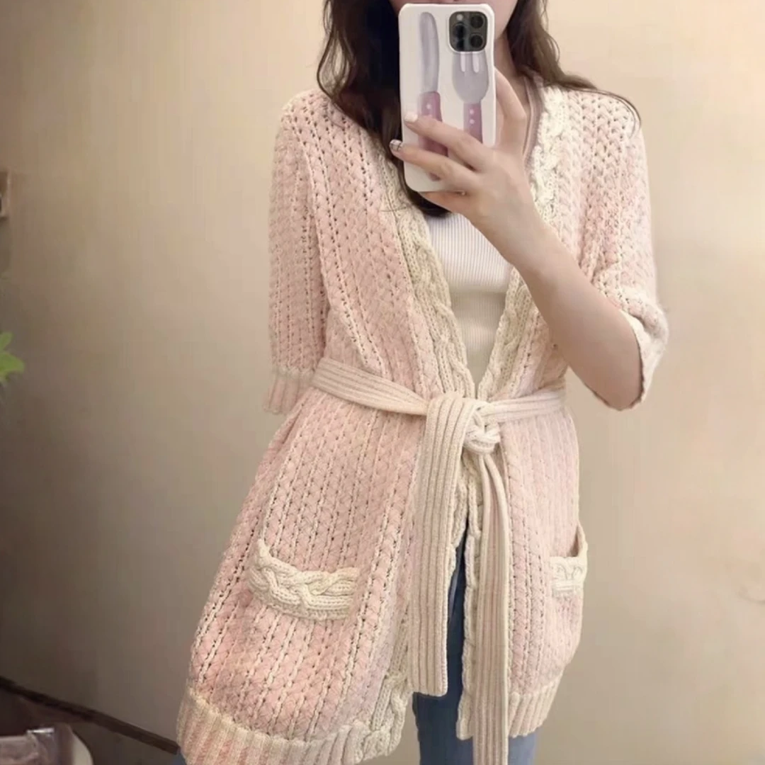 99新 Chanel/香奈儿 汤/P202652129/毛衣开衫 粉色 34码