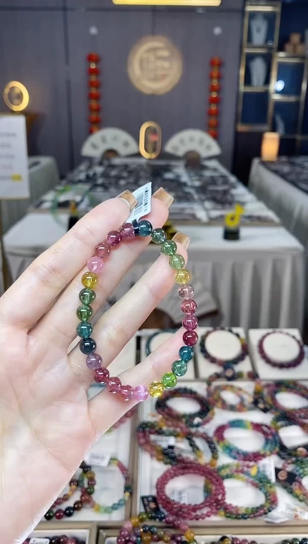 未镶嵌收藏级老矿碧玺色标净体单圈手串6mm+碧玺dan一物一证