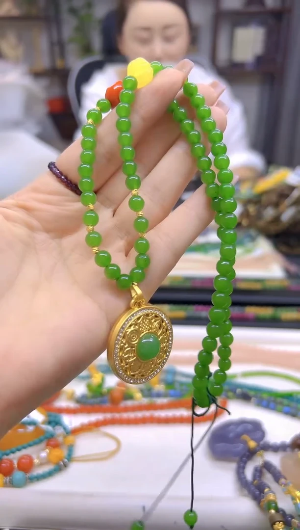 和田玉（碧玉）未镶嵌毛衣链DIY款M761