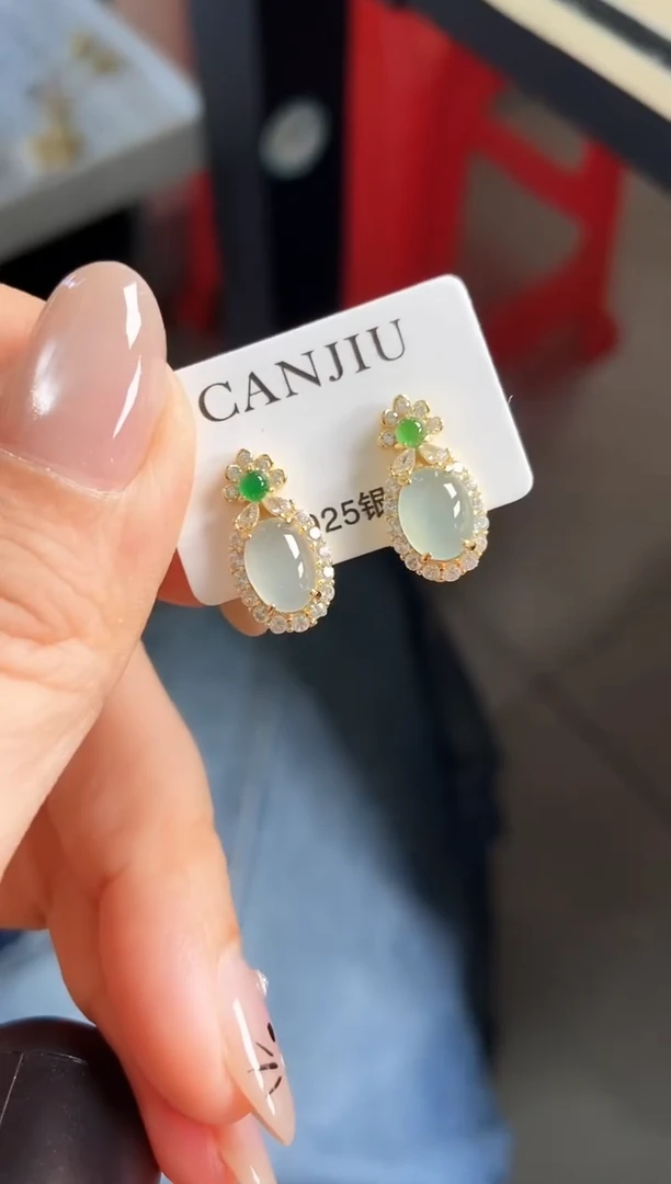 银S925镶嵌翡翠耳饰12