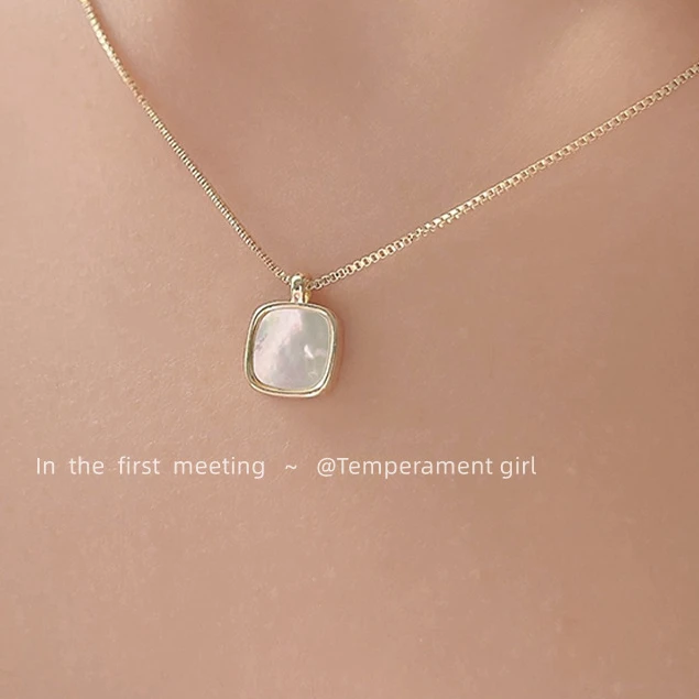 铜贝壳项链 【海洋系列】新款贝壳锁骨链方形简约几何日常通勤吊坠