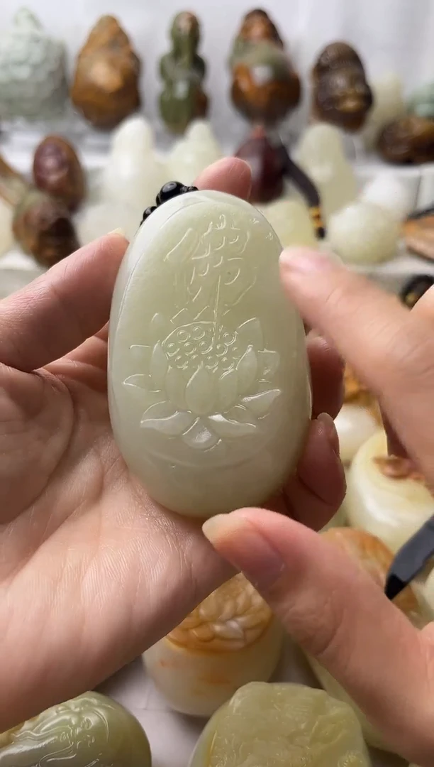 石材方解石棉纹正常不退换佛莲花微瑕