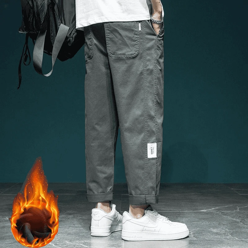 美式潮牌棉质休闲裤男秋冬加绒宽松加大码潮牌工装裤男装直筒裤子