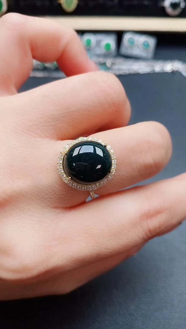 翡翠戒指银S925镶嵌5085