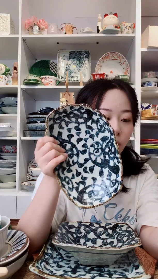 陶瓷章鱼唐草椭圆长盘