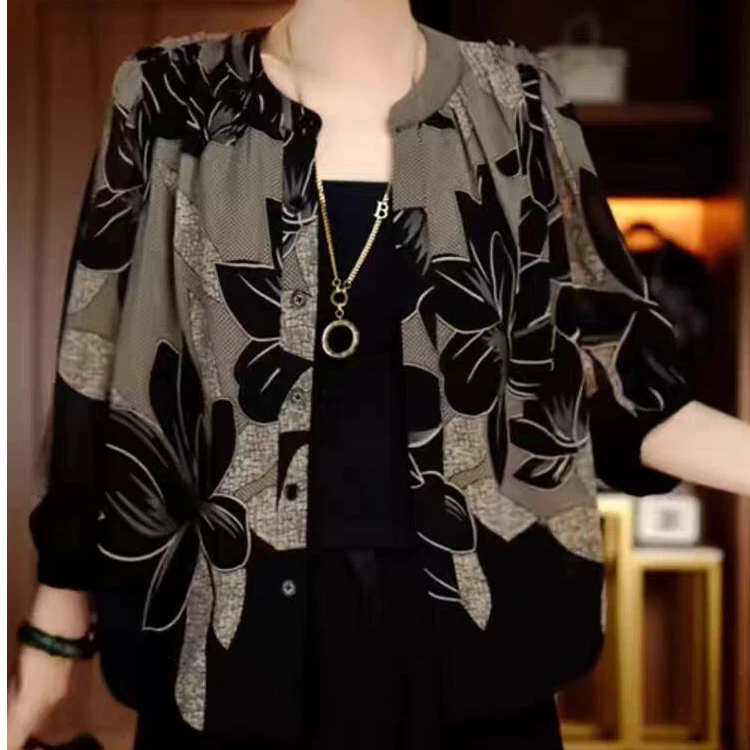 早秋高档薄款冰丝外搭开衫洋气中年妈妈装宽松显瘦七分袖衬衫