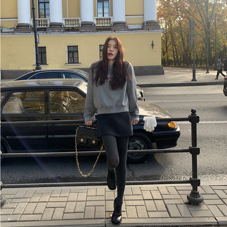 pusumede  奥克兰旧街 高腰毛呢半身裙女显瘦包臀裙气质a字短裙