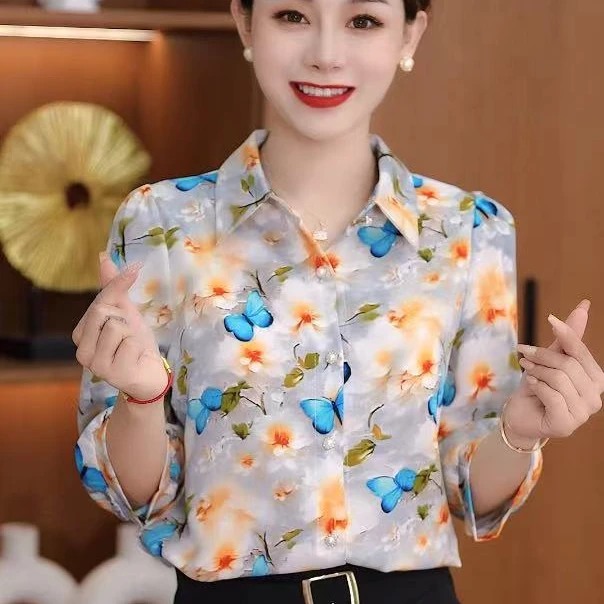 2025春季新款印花开衫洋气女衬衫时尚减龄女士显瘦百搭印花女衬衣