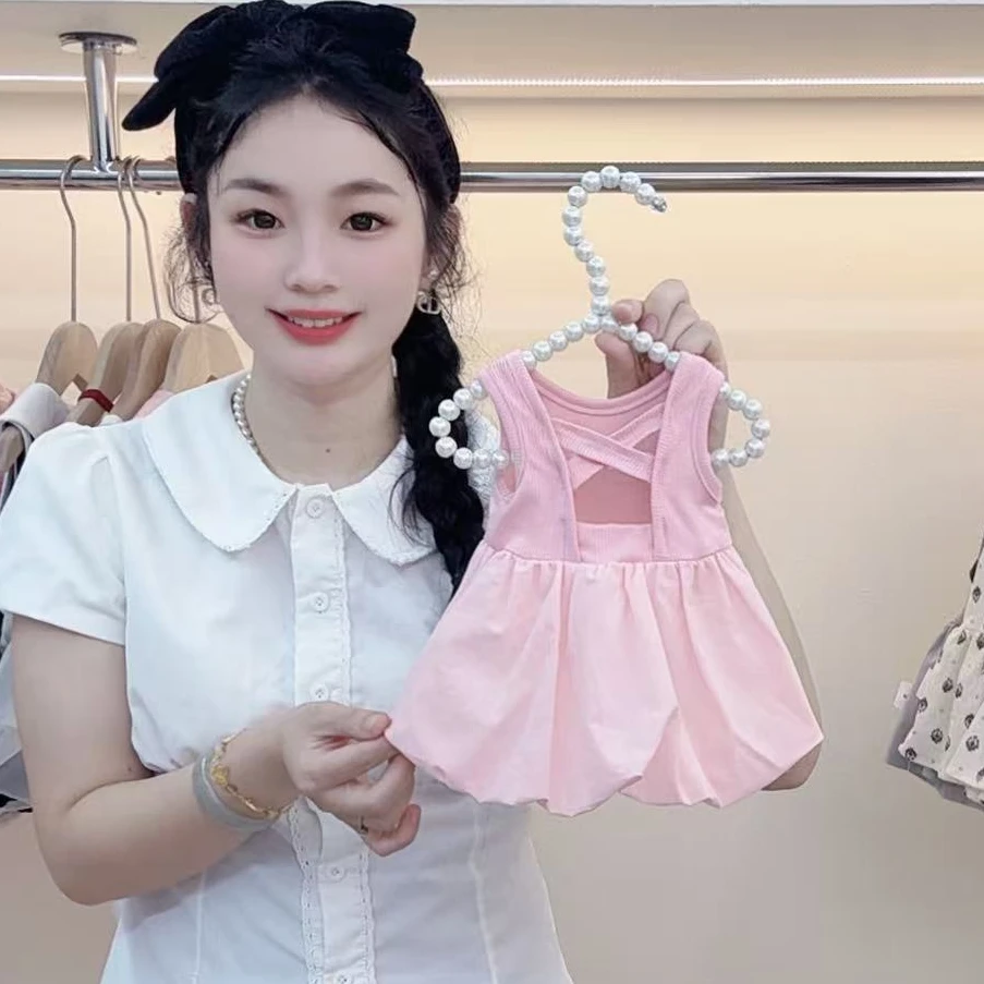 【现货】新款夏季芭蕾美学女宝粉色甜美小露背洋气花苞公主裙