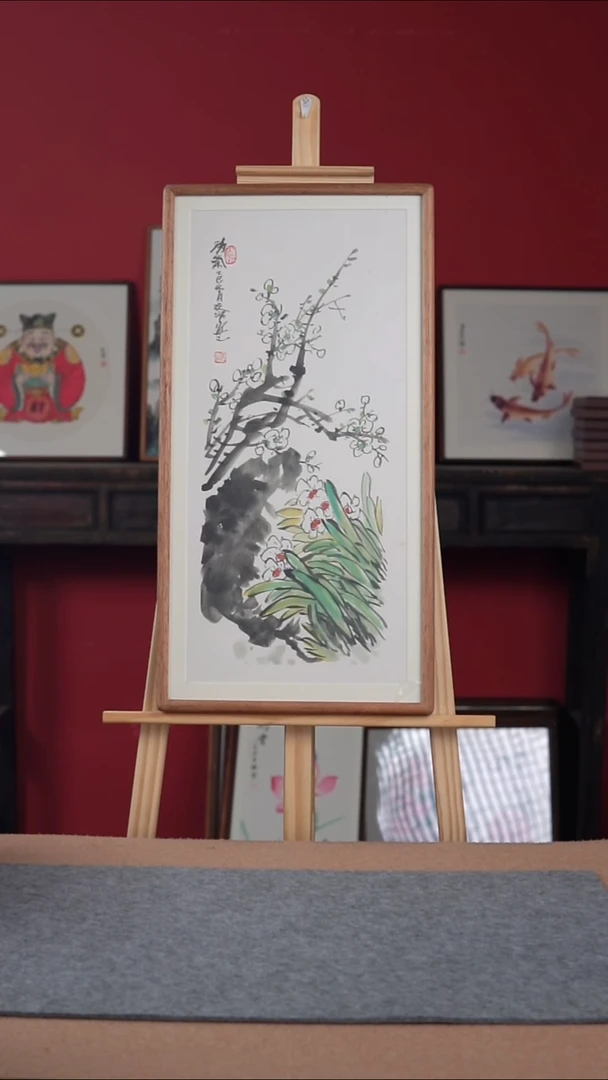 国画老***地纯手绘纯手写-带框尺寸36*69