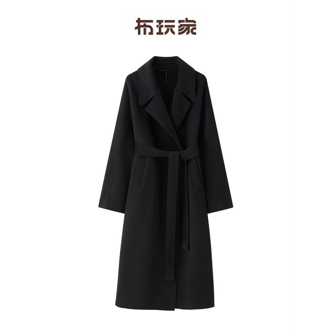 布玩家【小禾家明星同款】蝴蝶领50%高端双面山羊绒时尚长款女大衣