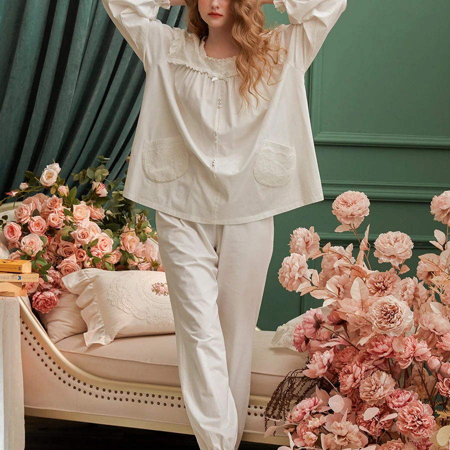 春秋睡衣女长袖宽松蕾丝宫廷复古公主法式高级感家居服可外穿0146
