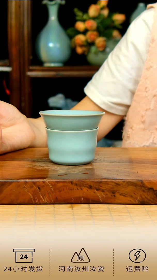 天青色手工竹节茶漏